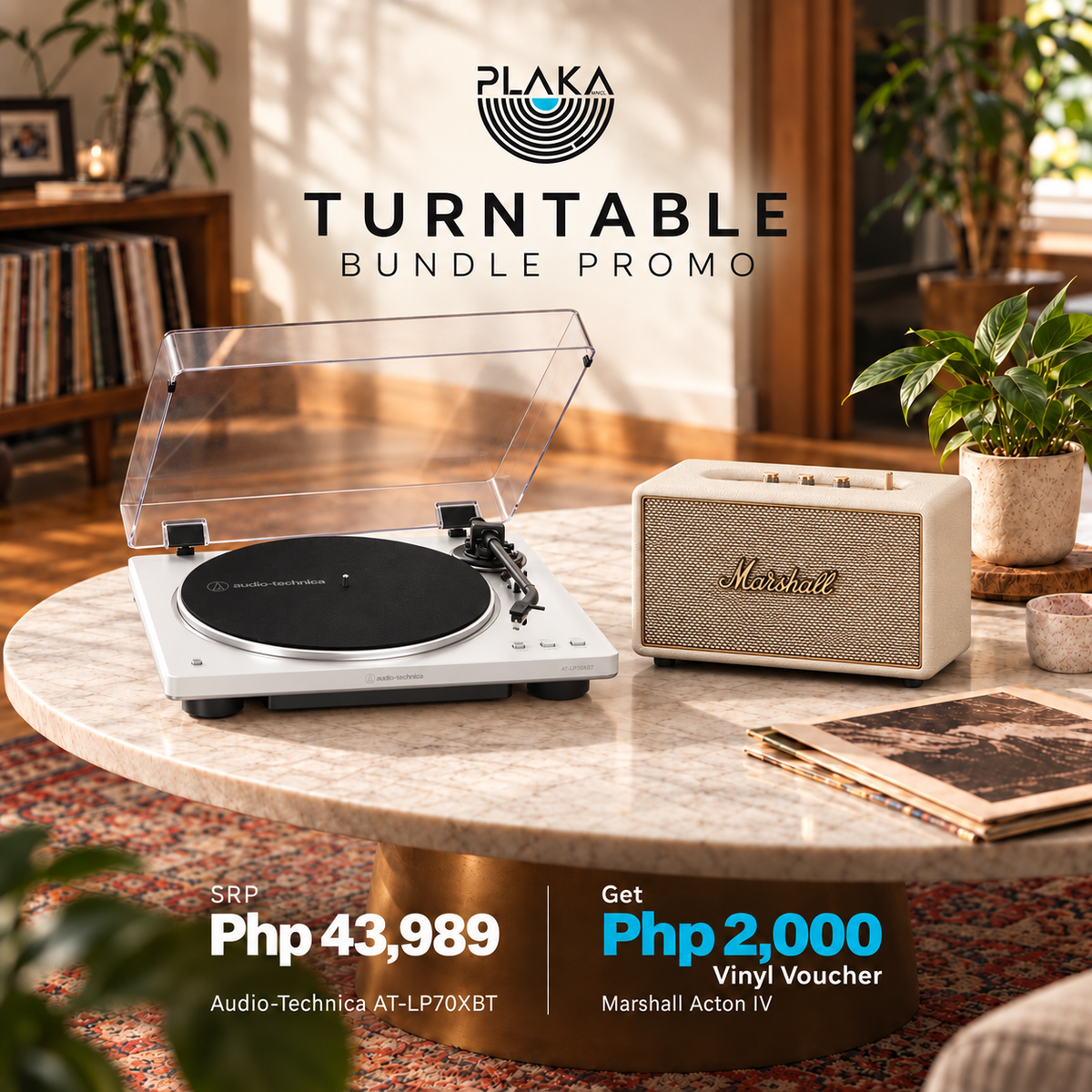 Audiotechnica Turntable + Marshall Speaker Bundle Promo